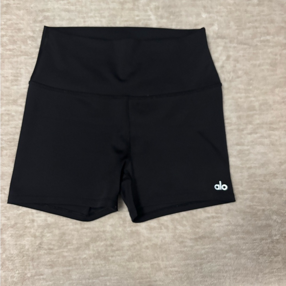 ALO Yoga Black High-Rise Bike Shorts with Logo